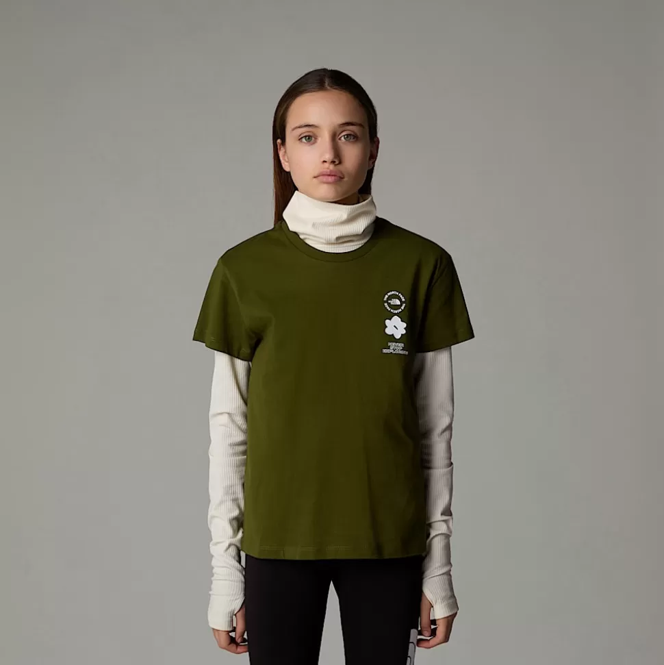 The North Face Camiseta Holgada Con Estampado Gráfico Flower Para Niña Forest Olive Hot