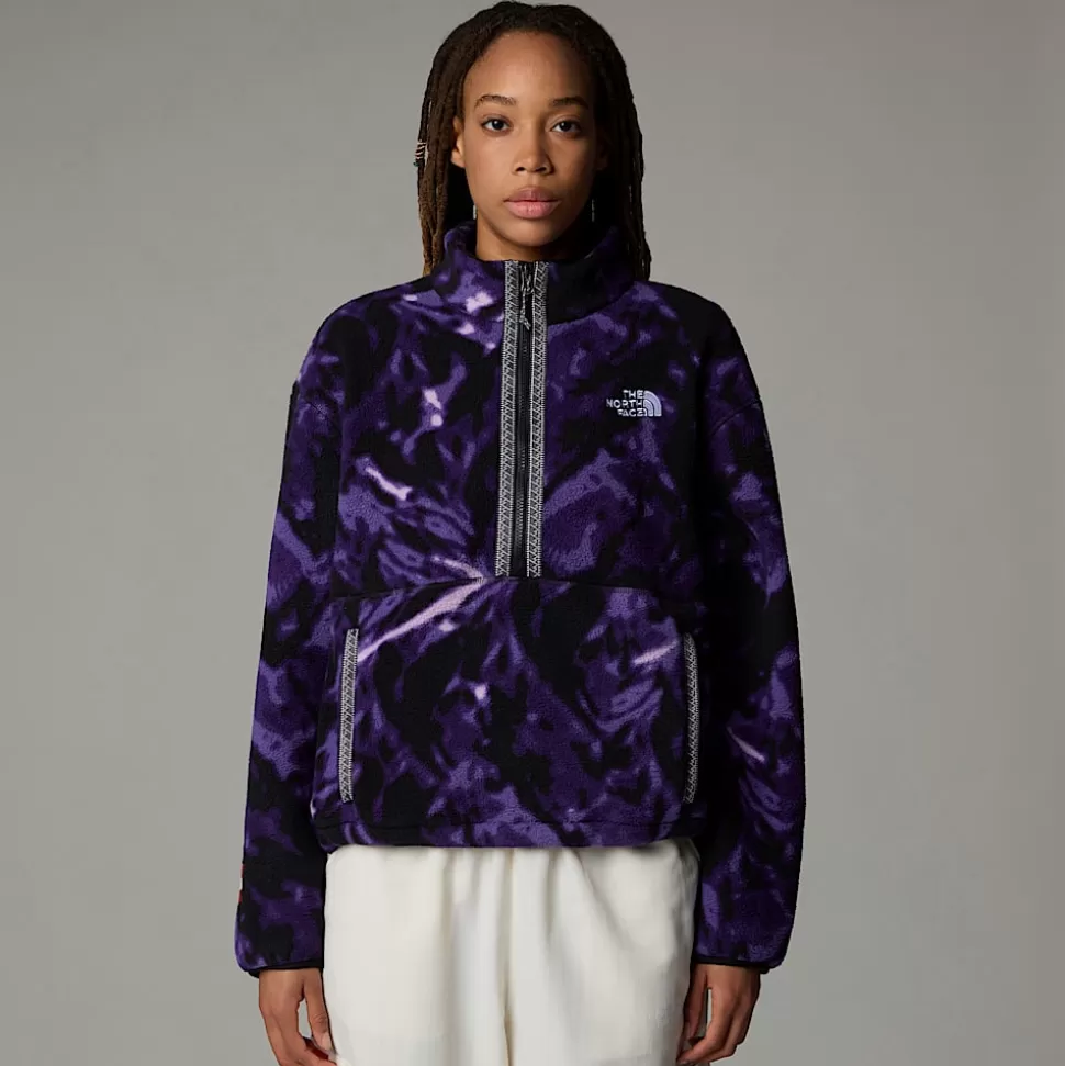 The North Face Forro Polar Con Cremallera De 1/4 TNF Fleeski Para Mujer Peak Purple 3D Summit Mesh Print New