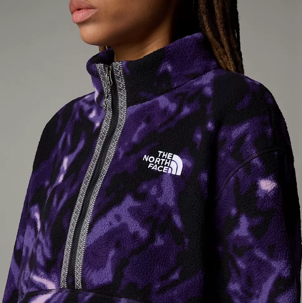 The North Face Forro Polar Con Cremallera De 1/4 TNF Fleeski Para Mujer Peak Purple 3D Summit Mesh Print New